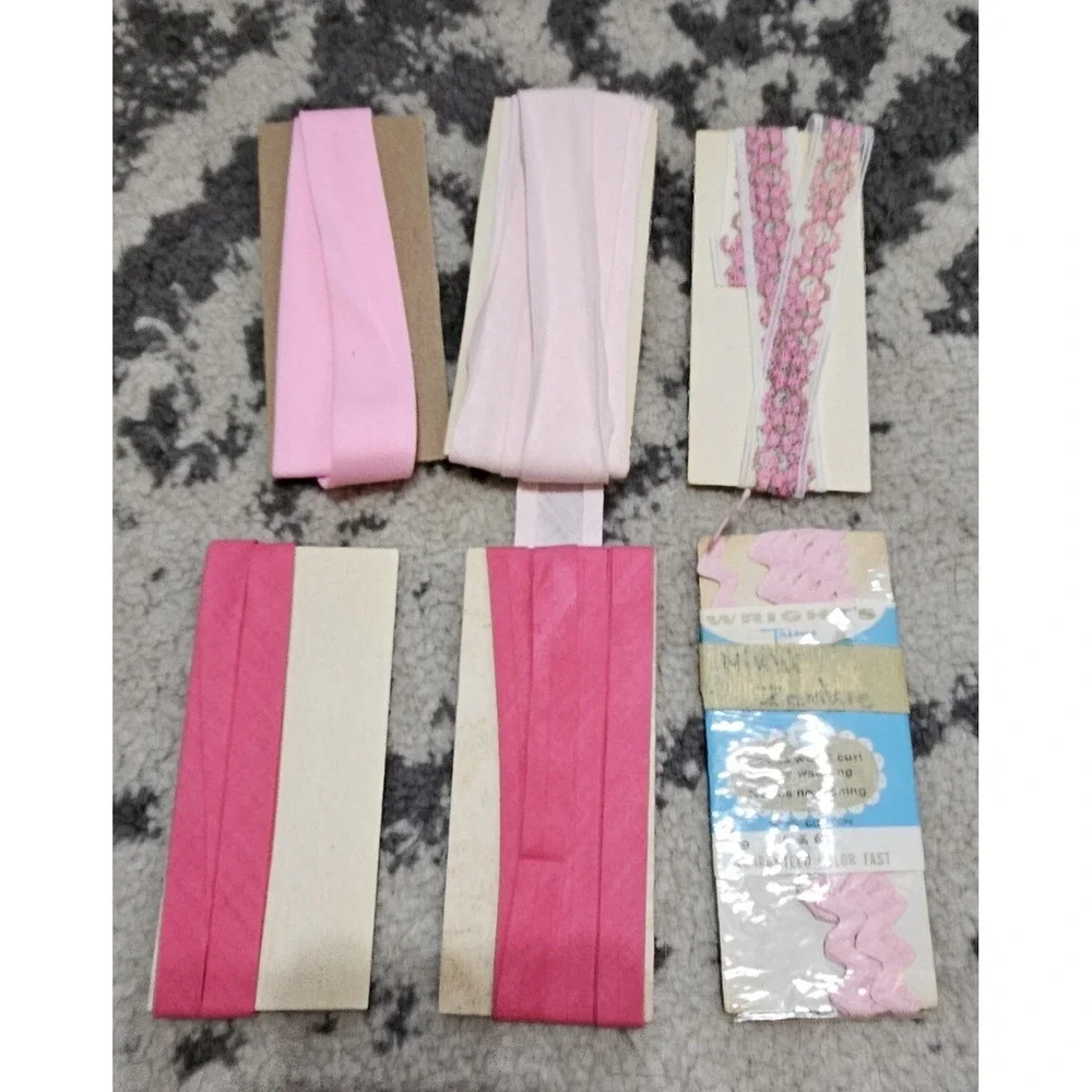 Vintage 50s Pink Bias Tape Sewing Trim Lot of 6